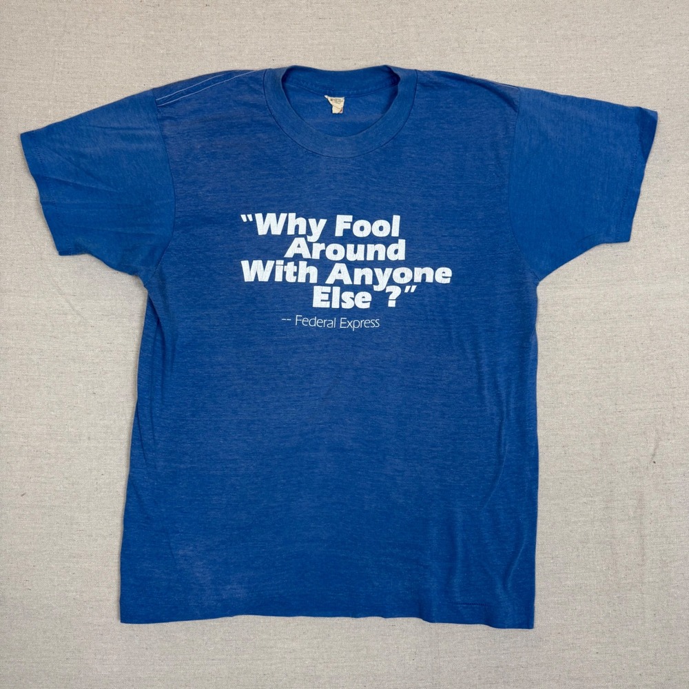 Vintage 80s Federal Express Why Fool Around Screen Stars T-Shirt L USA FedEx